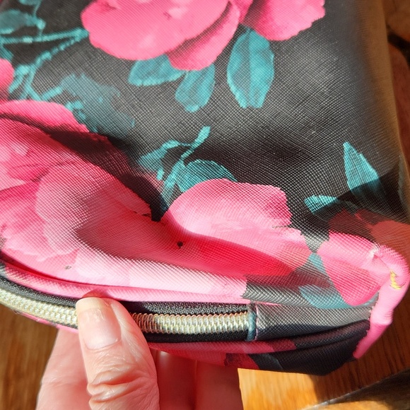 Trina Turk Cosmetic Makeup Bag Floral Black Pink Pouch Zipper - Picture 10 of 12